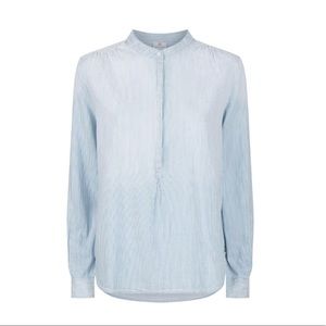 AG Jeans Collarless Shirt in Blue & White Stripe